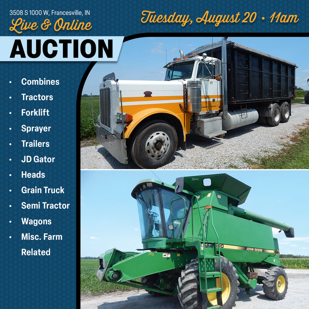 FARM EQUIPMENT AUCTION - FARM EQUIPMENT AUCTION IN PULASKI COUNTY, INDIANA  - Schrader Real Estate and Auction Co - Land Auction Marketing Experts.  Nationwide, image size:1040x1040
